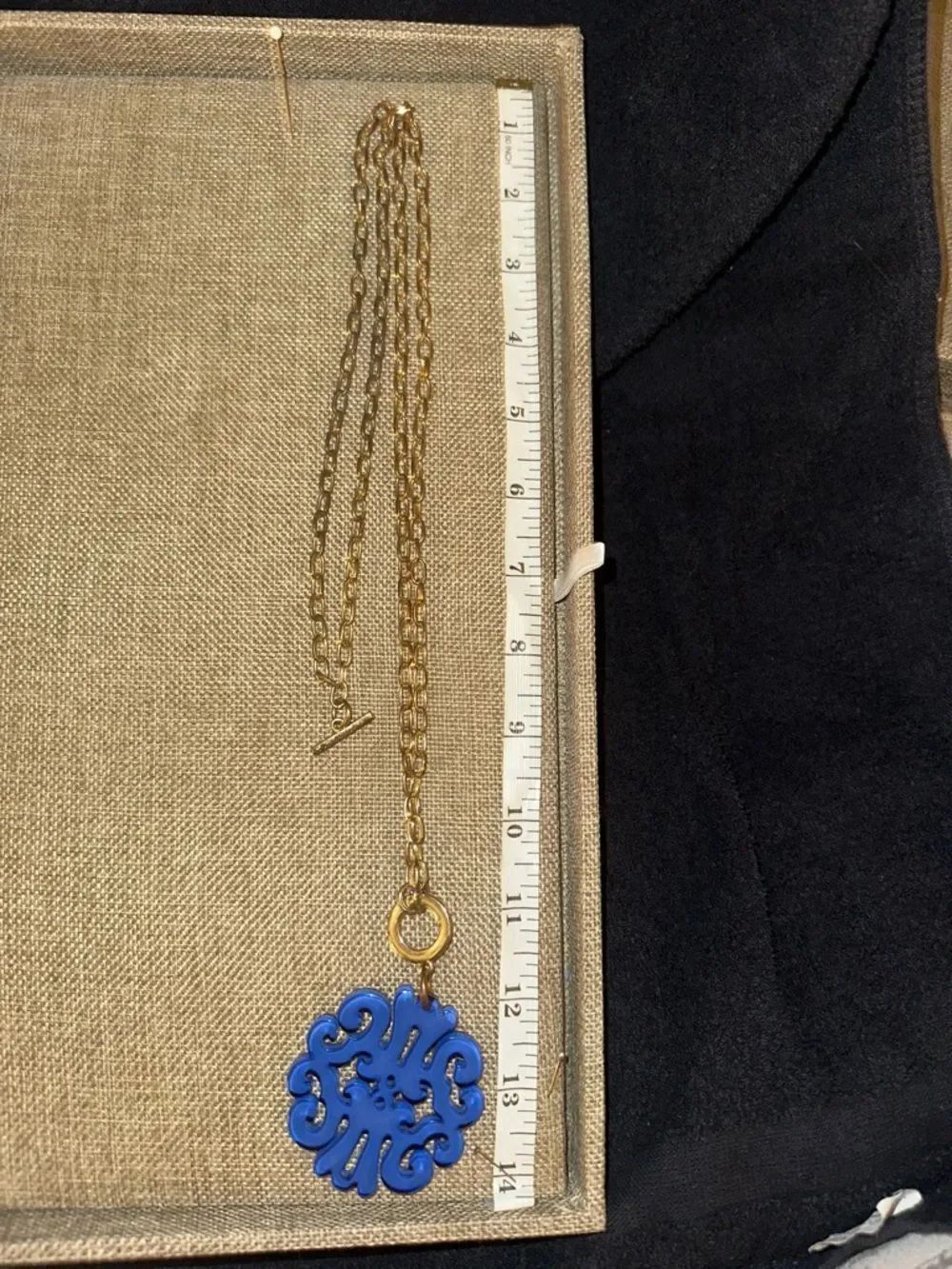 Gold-Tone Necklace with Blue Filigree Pendant
